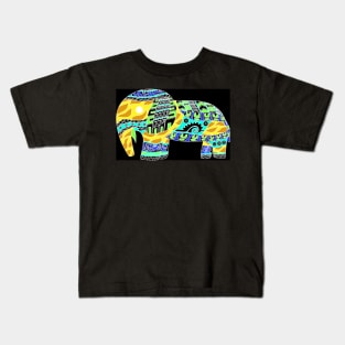 dark tribal elephant ecopop totonac pattern art yellow mustard wallpaper Kids T-Shirt